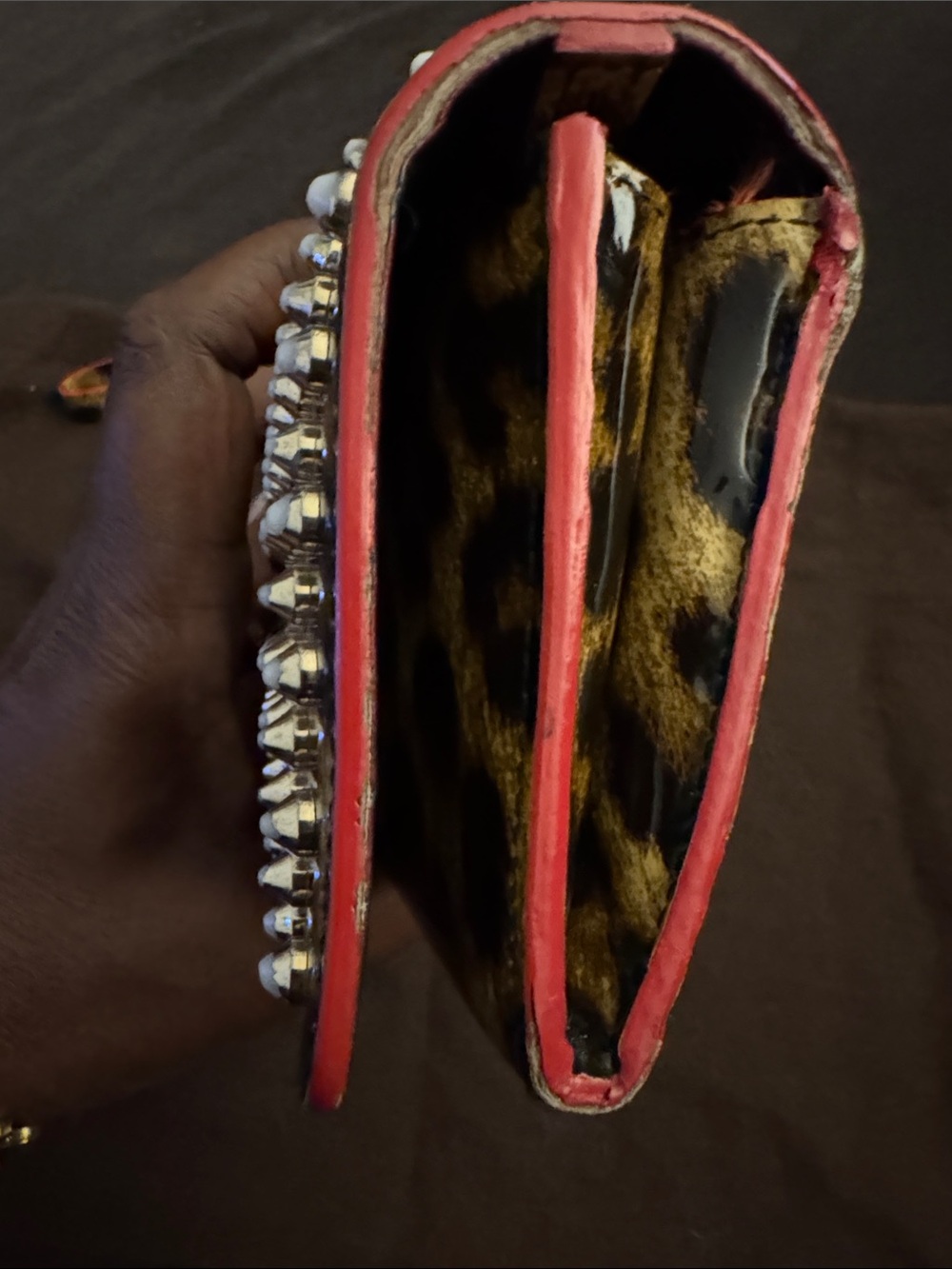 Christian Louboutin Leopard Print Studded Phone Wallet in Black and Gold - Picture 13 of 16